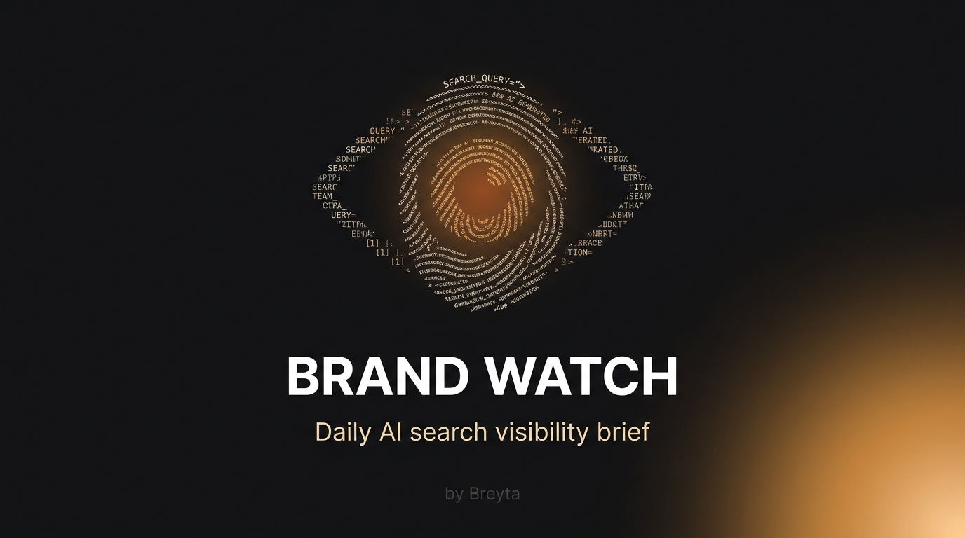 Brand Watch cover — fingerprint-style eye of code characters representing AI search visibility